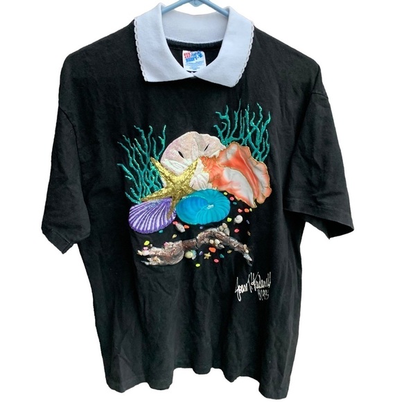 Vintage Nature Tee Shirt Ocean Seashells 1995 Puff Paint Size Large Sea Water - Picture 1 of 9